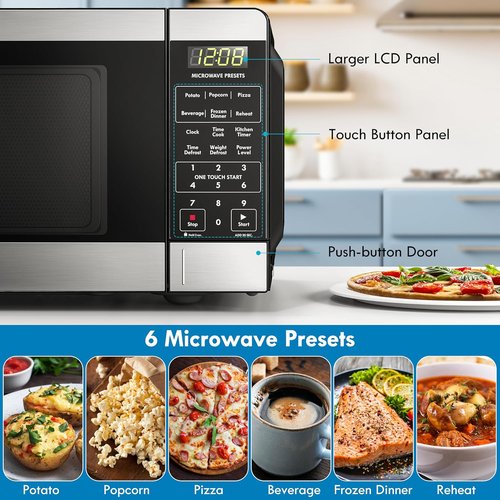 Kenmore Countertop Microwave - 900 Watt, .9 Cu Ft, Stainless Steel | 6 Auto-Preset Menus & Child Lock
