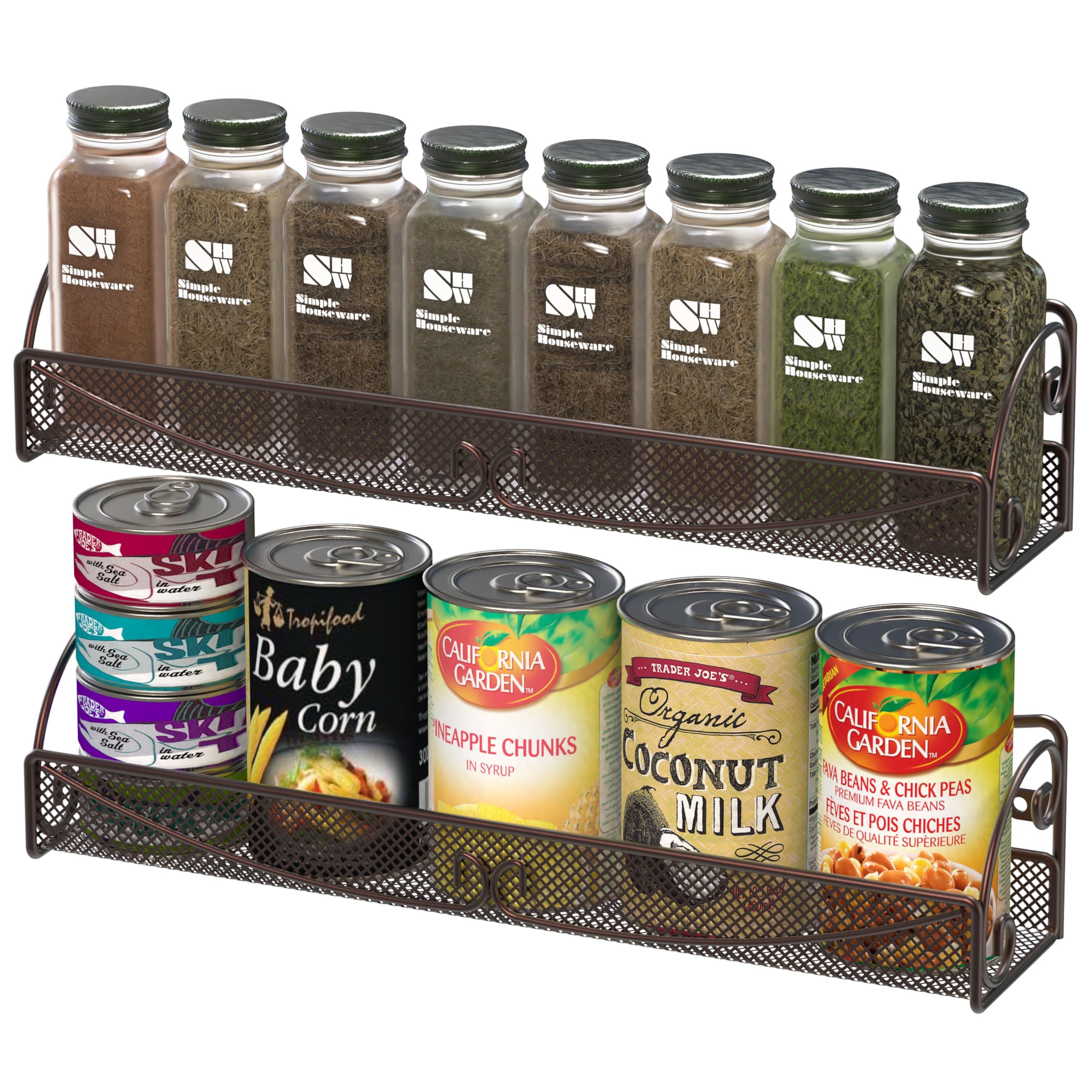 Deco Brothers Wall Mounted Single Tier Mesh Hanging Spice Rack, Set of 2, Bronze