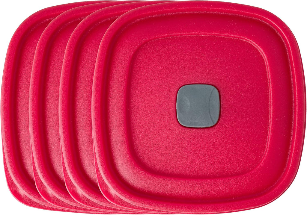 Rubbermaid Replacement Lids - Steam Vent Design for 3/5/7 Cup Food Storage Containers | 4-Pack, Red