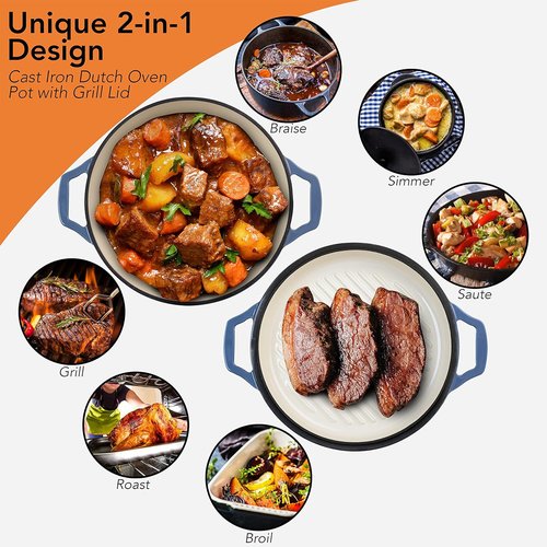 Le Creuset 2-in-1 Enameled Cast Iron Braiser Pan - 3.3-Quart Dutch Oven & Grill Lid Combo