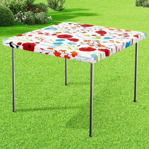 misaya Square Vinyl Tablecloth, Fitted Table Cover, 100% Waterproof, Elastic Edge, Flannel Backing, Plastic Tablecloth Fit Folding Tables for Picnic, Camping, Outdoor (Flowers, 32x32 inch)