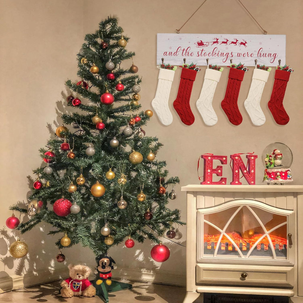 Regine Switzerland Christmas Stocking Holder - 24 Inch White Wall Sign with 6 Hangers for Mantel