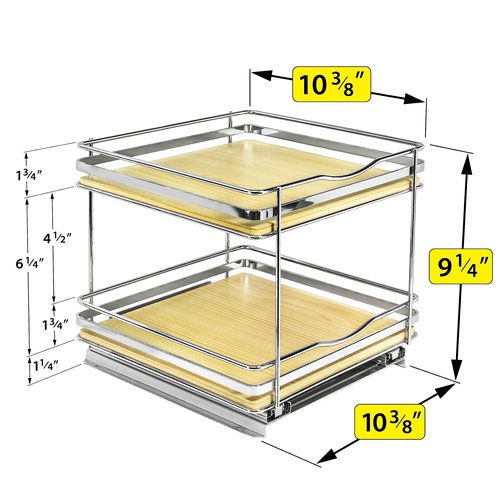 LYNK PROFESSIONAL® Élite™ Pull Out Spice Organization for Cabinets - 10-3/8 inch Wide – Spice Rack for Inside Cabinets – Wood/Chrome - Sliding Spice Rack Organizer for cabinet – Spice Rack - 2 Tier