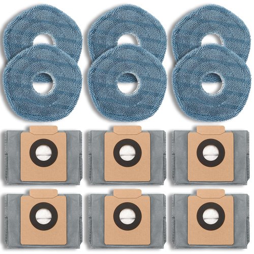 12 Pack Replacement Parts Dust Bags Mop Pads for eufy X10 Pro Omni Accessories Robot Vacuum Self-Empty Station,6 Dust Bags, 6 Mop Pads
