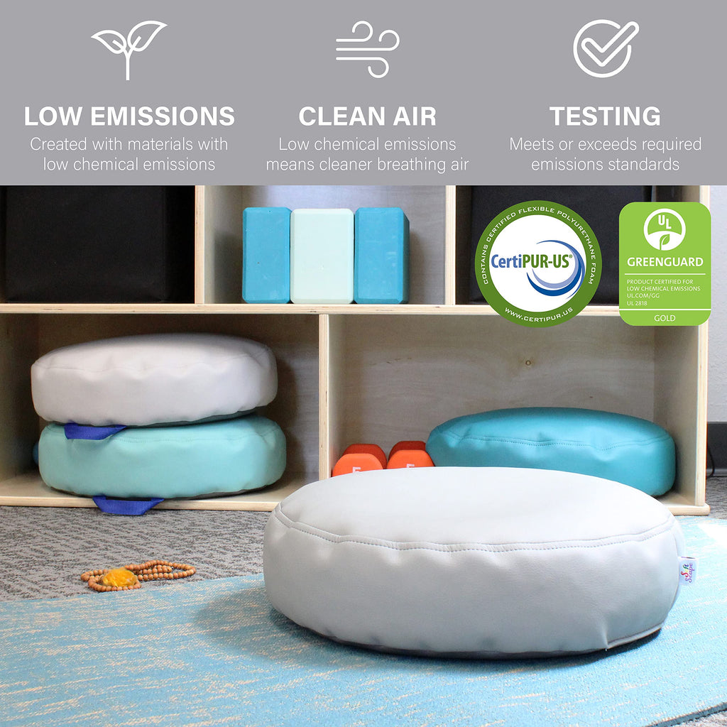FDP SoftScape 15 inch Round Bean Floor Cushions with Handles Flexible Seating for Home, Daycare, Preschool, Classroom, Yoga and Meditation, 4 inch Height (4-Piece) - Navy/Powder Blue