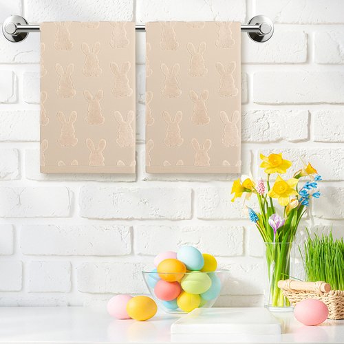HUFAND 2 Pcs Easter Hand Towels for Bathroom Cotton Happy Easter Bunny Jacquard Decorative Kitchen Dish Towels Set Soft Absorbent Holiday Bath Towel for Spring Home Decor Gift, 13.7 x 29.5 Inch