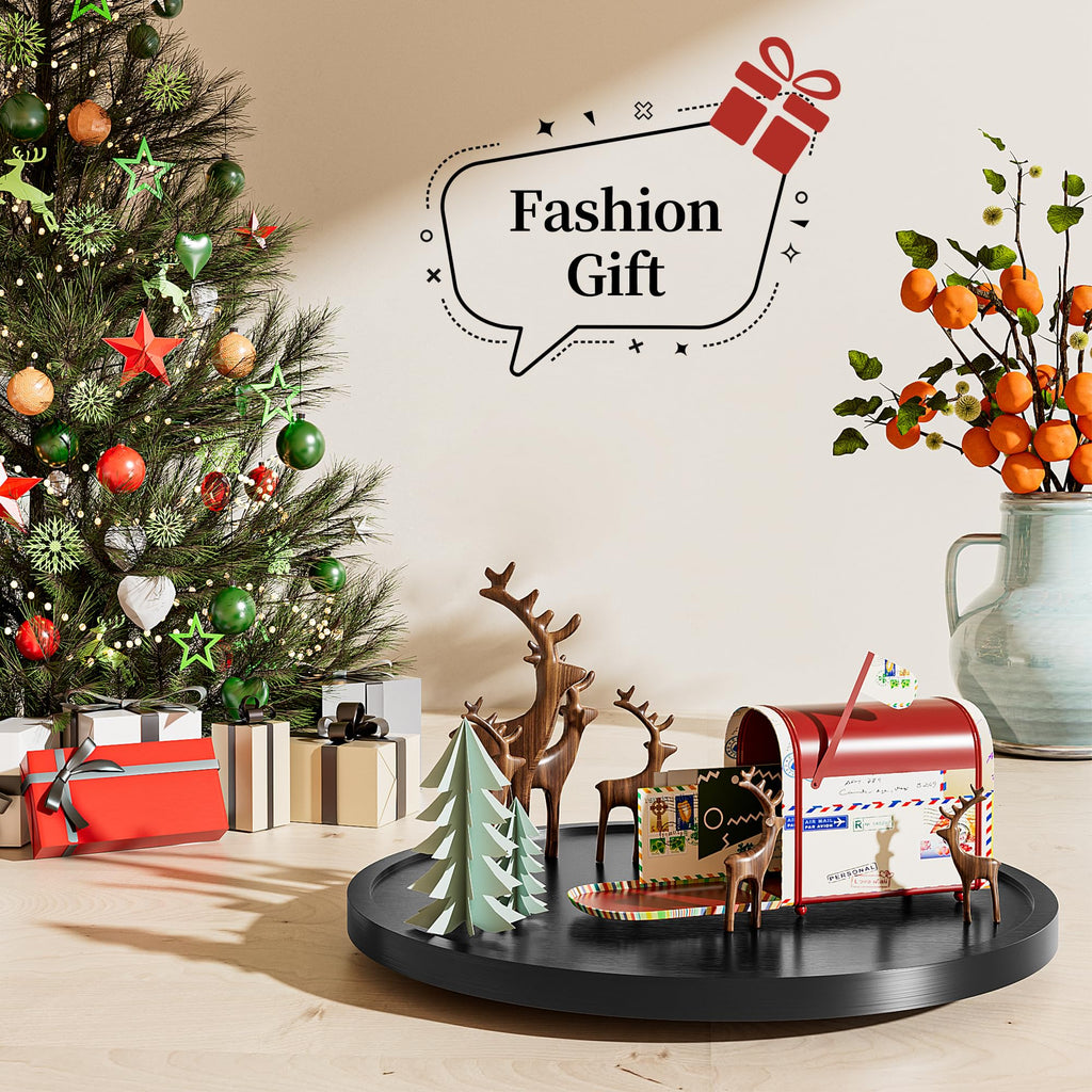 LAMU 11'' Wood Lazy Susan Organizer Turntable for Cabinet, Lazy Susan for Table Top, Pantry, Kitchen, Bathroom, Countertop, Rotating Spice Organizer, Vanity Decor Tray, Pine Wood, Black