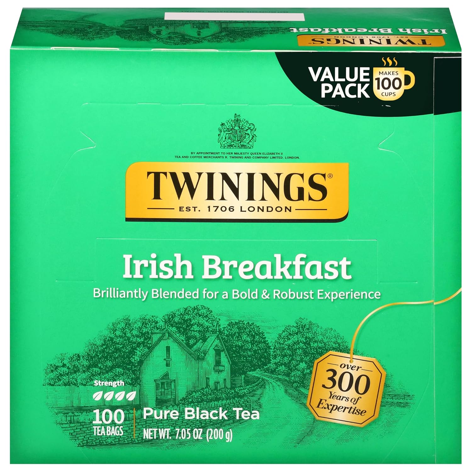 Twinings Irish Breakfast Black Tea - Bold & Flavorful Caffeinated Tea Bags | 100 Individually Wrapped Teabags