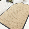 OLANLY Waterproof Front Door Mat - All-Season Indoor/Outdoor Doormat | Sturdy Natural Rubber, Low Profile, Herringbone Brick (Beige, 59x35)
