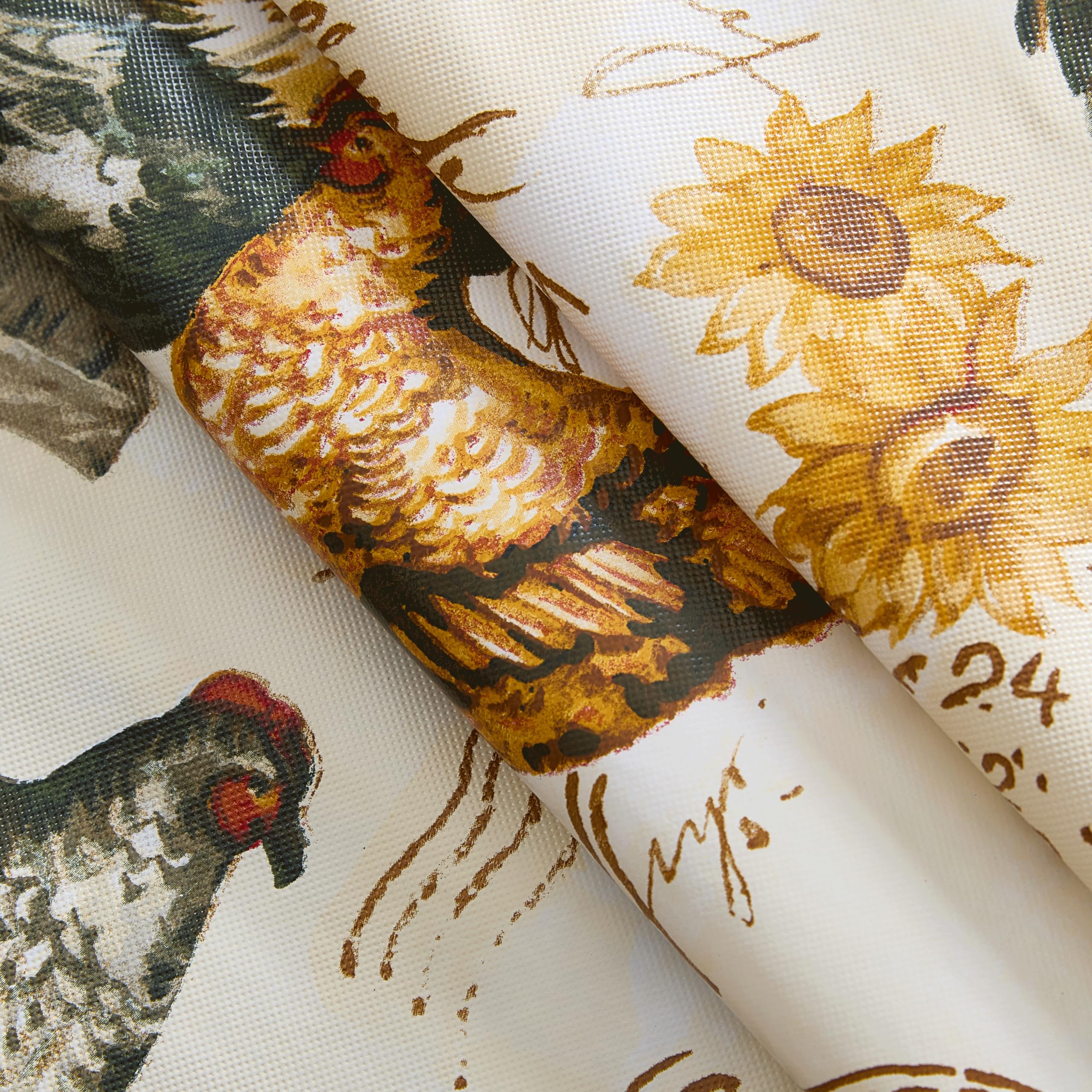 Newbridge Farm Fresh Rooster Rectangle Vinyl Flannel Backed Tablecloth, 60 x 102 Inch, Indoor Outdoor Vinyl Table Cloth, Roosters and Hens