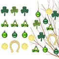 DecorbyHannah St Patricks Day Decorations Shamrock Irish Tree Ornaments Set, 18ct Green Gold St. Patrick's Day Shatterproof Good Luck Clover Hanging Horseshoe Truck Ornament for Christmas Party Spring