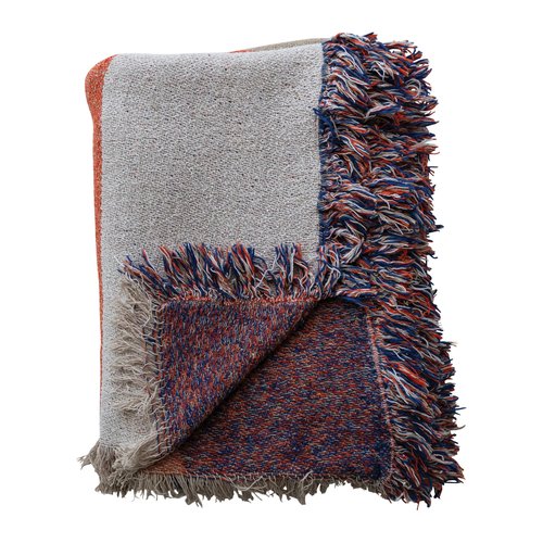 Bloomingville Woven Cotton Blend Throw with Abstract Design and Fringe, Multicolor