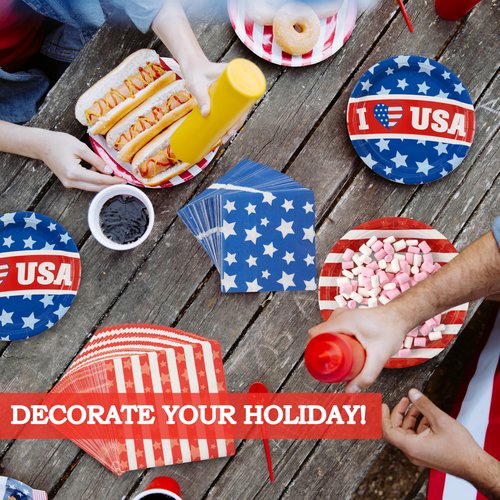 JOYIN 200 Pcs July 4th Plates & Napkins Patriotic Party Supplies, American Flag Patriotic Paper Plates Napkins, 4th of July Memorial Independence Day Party Tableware Decoration Supply, Serve 50