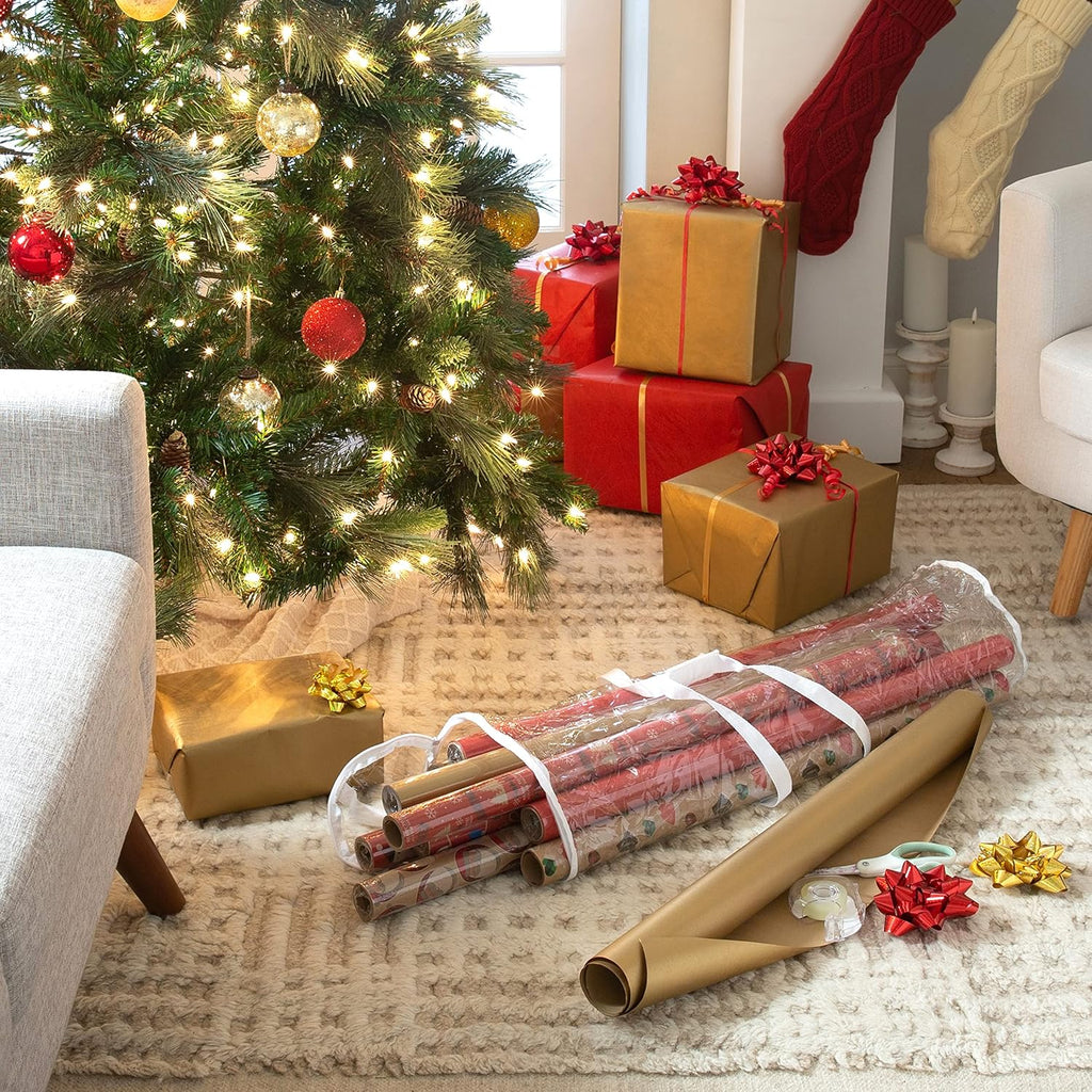 Simplify Clear Gift Wrap Storage Bag - Holds 30" Long Wrapping Paper Rolls | Zipper Closure | Red