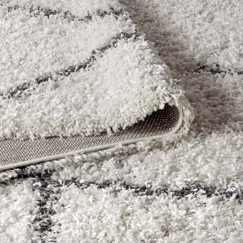 JONATHAN Y Mercer Shag Plush Tassel Ivory/Gray Indoor Area Rug, 4x6, Moroccan Geometric Trellis, Easy-Cleaning for Living Room, Bedroom, Kitchen, Pet Friendly, Non-Shedding (MCR101B-4)