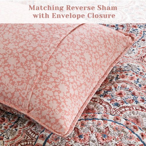 Comfort Spaces Valerie Boho Quilt Set Twin/Twin XL Pink - Soft Reversible Watercolor Medallion Bedding, Lightweight All Season Bedspread for Kids Teens Dorm Guest Room