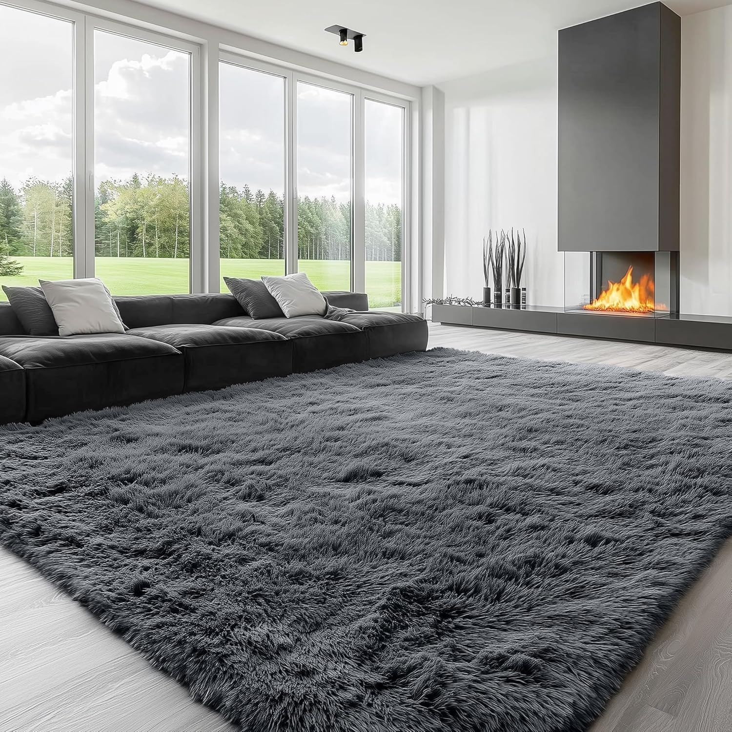 OLANLY Large Area Rug - Soft Fluffy Shaggy Carpet for Living Room & Bedroom | 8x12 ft, Grey