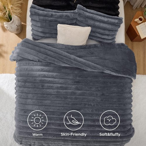 Bedsure Faux Fur King Size Comforter Set - Grey Fluffy Comforter King Size, Soft and Cozy Shaggy Winter Bedding Comforter Sets, Warm Luxury Fuzzy Bed Set 3 Pieces, 1 Comforter and 2 Pillowcases
