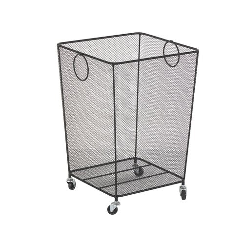 Deco 79 Metal Storage Basket Square Mesh Wire Rolling Laundry with Ring Handles, 17" x 16" x 24", Black