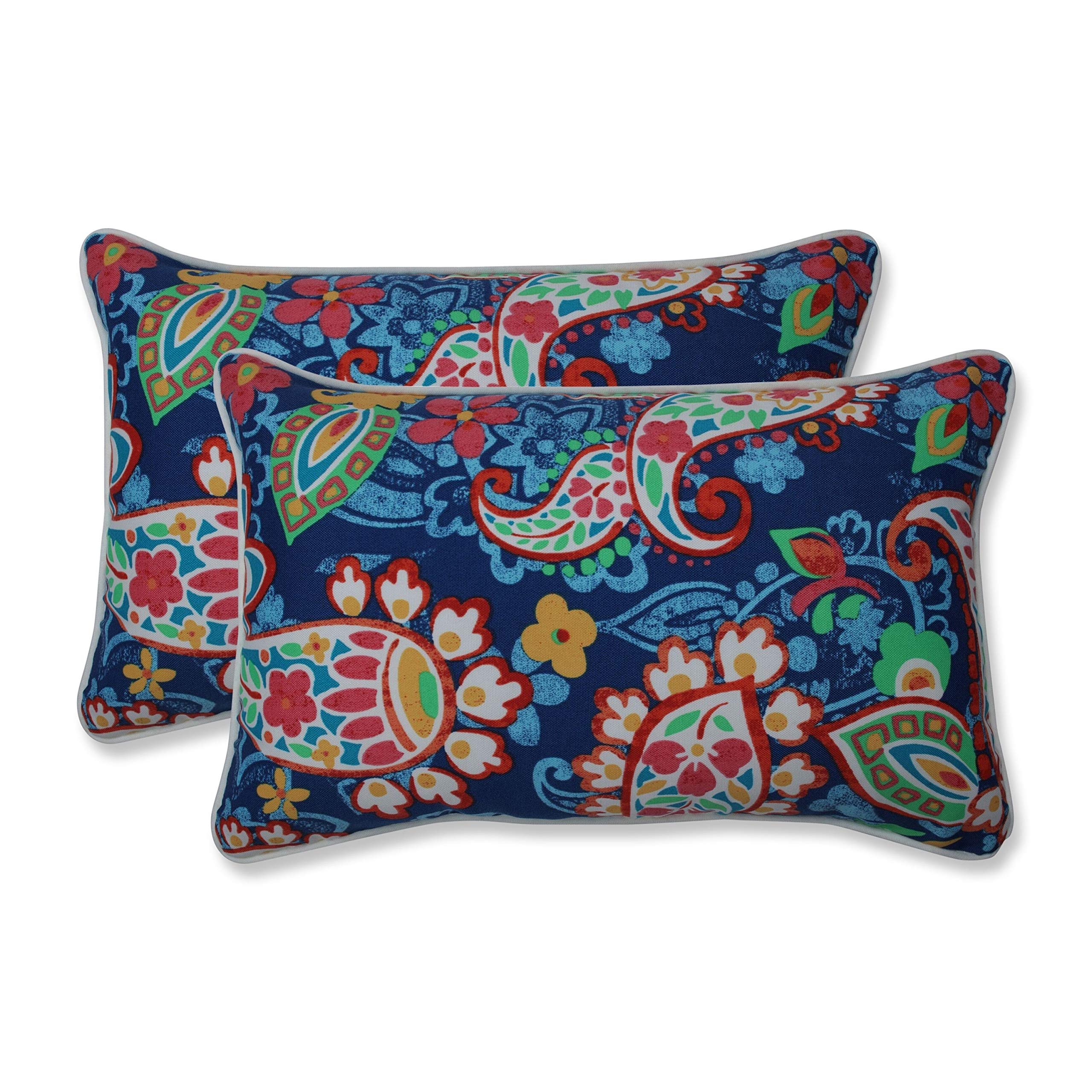 Pillow Perfect Paisley Indoor/Outdoor Accent Throw Pillow, Plush Fill, Weather, and Fade Resistant, Lumbar - 11.5" x 18.5" , Blue/Green Party, 2 Count