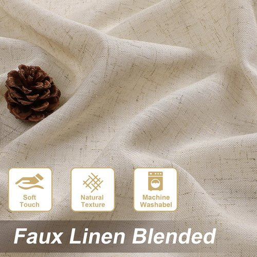 H.VERSAILTEX Linen Curtains with Valance 84 Inch Length for Living Room Boho Window Drapes 2 Panels Set for Farmhouse Semi-Sheer Curtain for Bedroom Rod Pocket/Ring Top 52 x 84 Inch, Linen