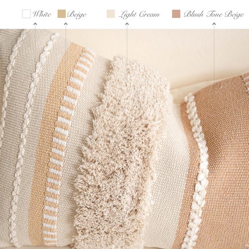 BlissBlush 20x20 Pillow Cover, Neutral Cream Boho Decorative Pillowcase with Tufted Texture and Tassels, Square Accent Cushion for Couch Sofa Living Room (Cover Only)