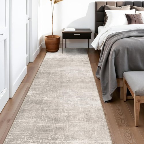HY HAOYUNLAI Runner Rugs 2'6" x 12' - Soft Non-Slip Kitchen & Hallway Rug with Rubber Backing | Beige/Cream Abstract Design