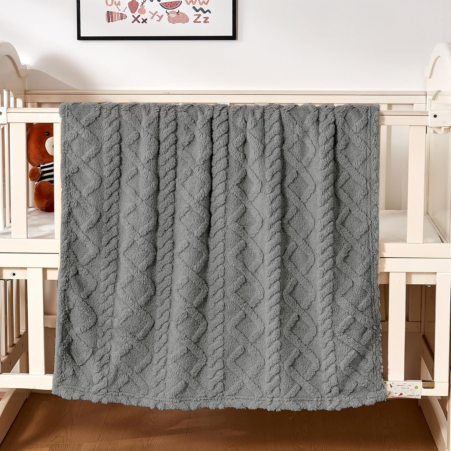 Sherpa Fleece Baby Blanket - Ultra Soft & Fluffy Premium Infant Receiving Blanket | 30”×40” in Grey