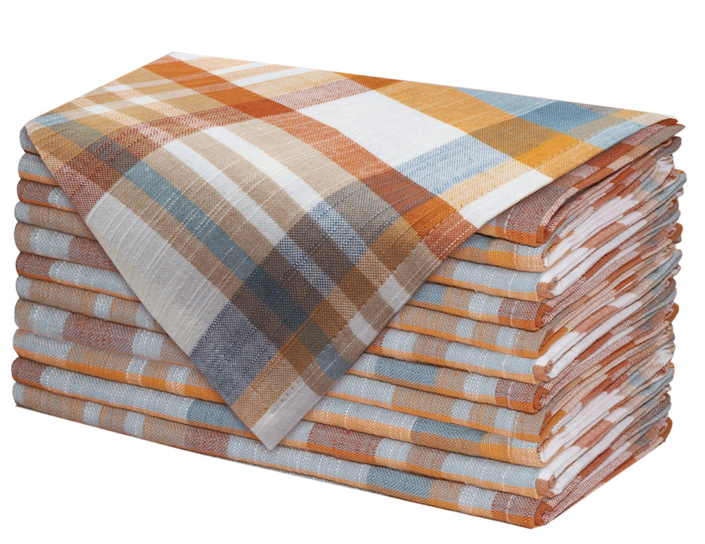 COTTON CRAFT Harvest Cloth Napkins - Set of 12 Multicolor Plaid Pure Cotton Dinner Napkin - Durable Washable Reusable Soft Napkin - Fall Thanksgiving Napkin - Holiday Party Table Napkin Gift - 17x17