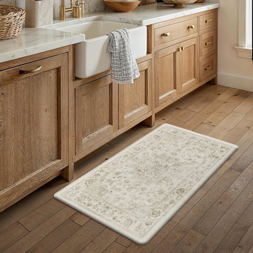 WondRg Neutral Kitchen Mats for Floor Anti Fatigue Mat for Cushioned Beige Vintage Waterproof Non-Slip Kitchen Mats Comfort Standing Rug for Sink Laundry Office 17.3"×30"