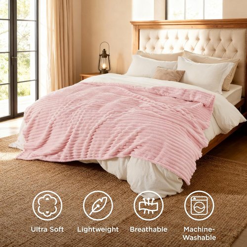 Bedsure GentleSoft Coral Pink Fleece Blanket - Super Soft Cozy Queen Size 90x90 Inches for Couch