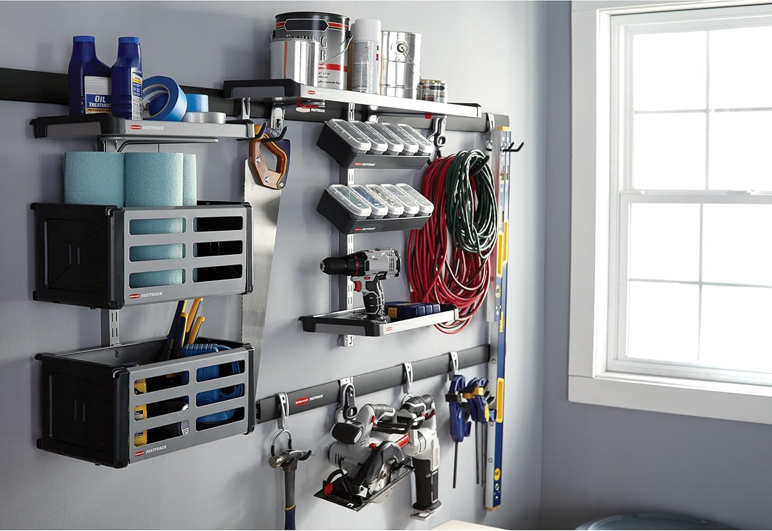 Rubbermaid FastTrack Rail Access Bin - Versatile Garage Organizer for Sports & Gardening Supplies | Durable Storage Solution
