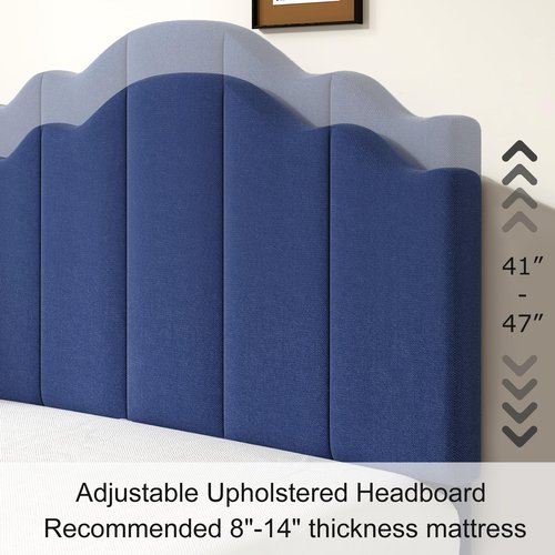 VECELO Twin Size Upholstered Platform Bed Frame with Adjustable Headboard, Wood Slat Support and Noise-Free, No Box Spring Needed, Easy Assembly, Blue