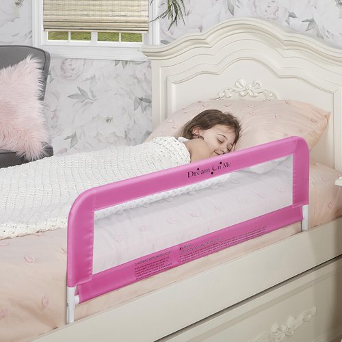 Dream On Me Adjustable Mesh Bed Rail, Two Height Levels, Ready To Use, Compatible with Twin Size Beds, All Steel construction, Equipped with Guard Gap, Durable Nylon Fabric Mesh, Pink