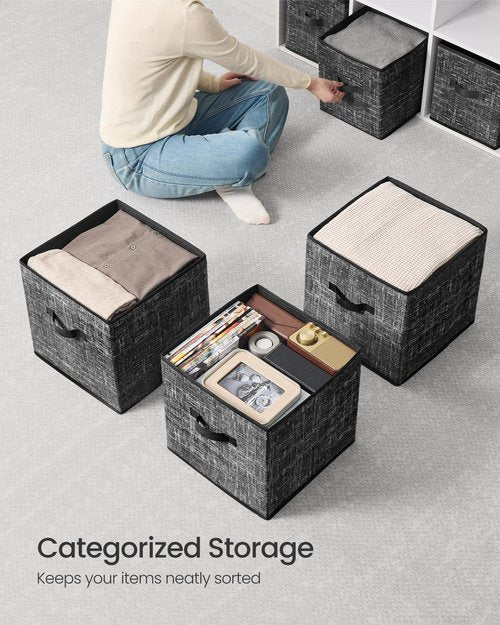 SONGMICS Storage Cubes, 13 x 13 x 13 Inches Non-Woven Fabric Bins with Double Handles, Set of 10, Closet Organizers for Shelves, Foldable, for Clothes, Ink Black UROB133B01