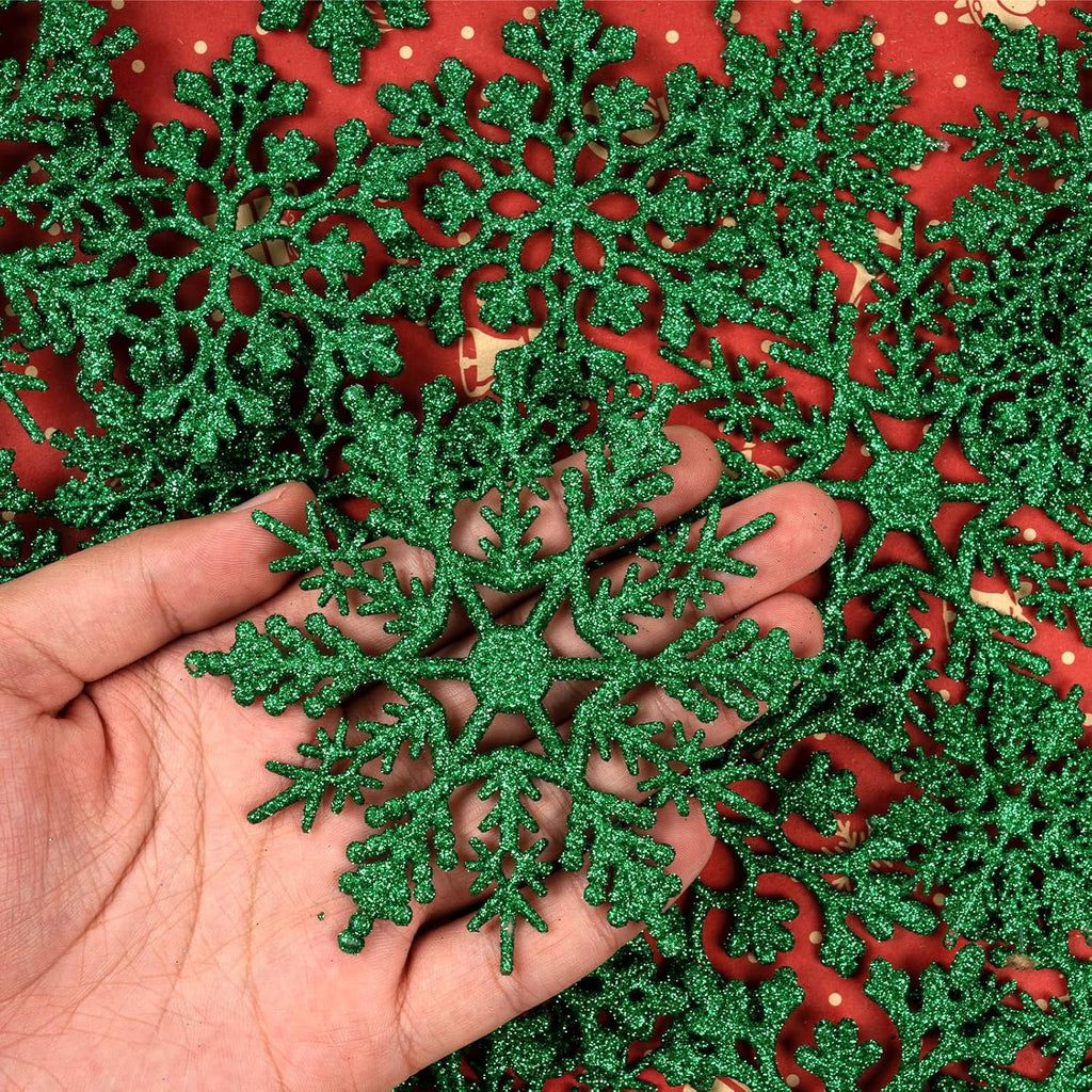 Skiennix Dark Green Christmas Snowflake Ornaments - 36Pcs Glitter Hanging Decor for Winter Wonderland
