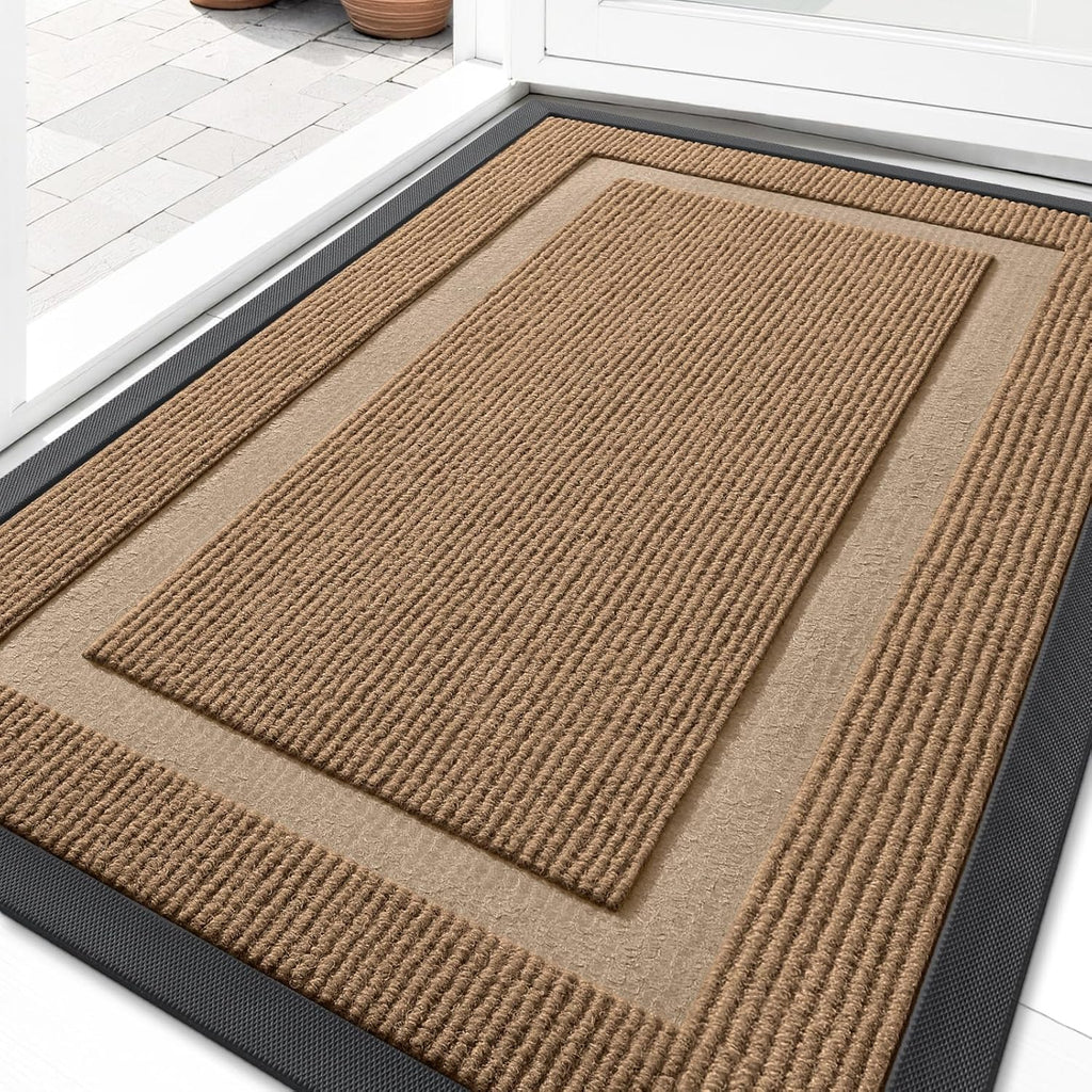 OLANLY Indoor Outdoor Front Door Mat - Waterproof All-Weather Doormat, Easy Clean, 29.5x17, Light Brown