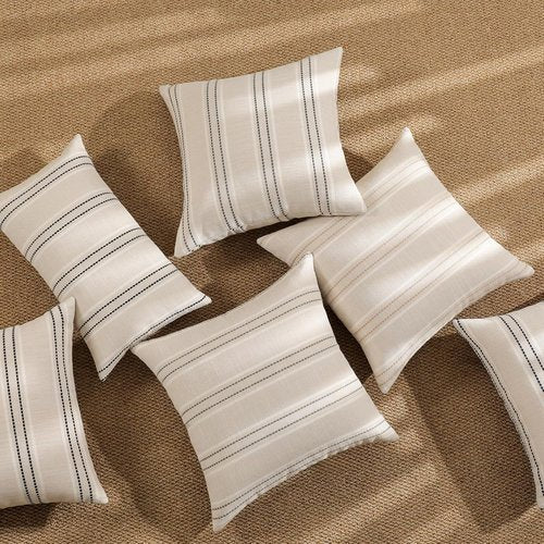 Hckot Throw Pillow Covers - Set of 2 Decorative Striped Linen Cushions | 20x20 Inches, Grey