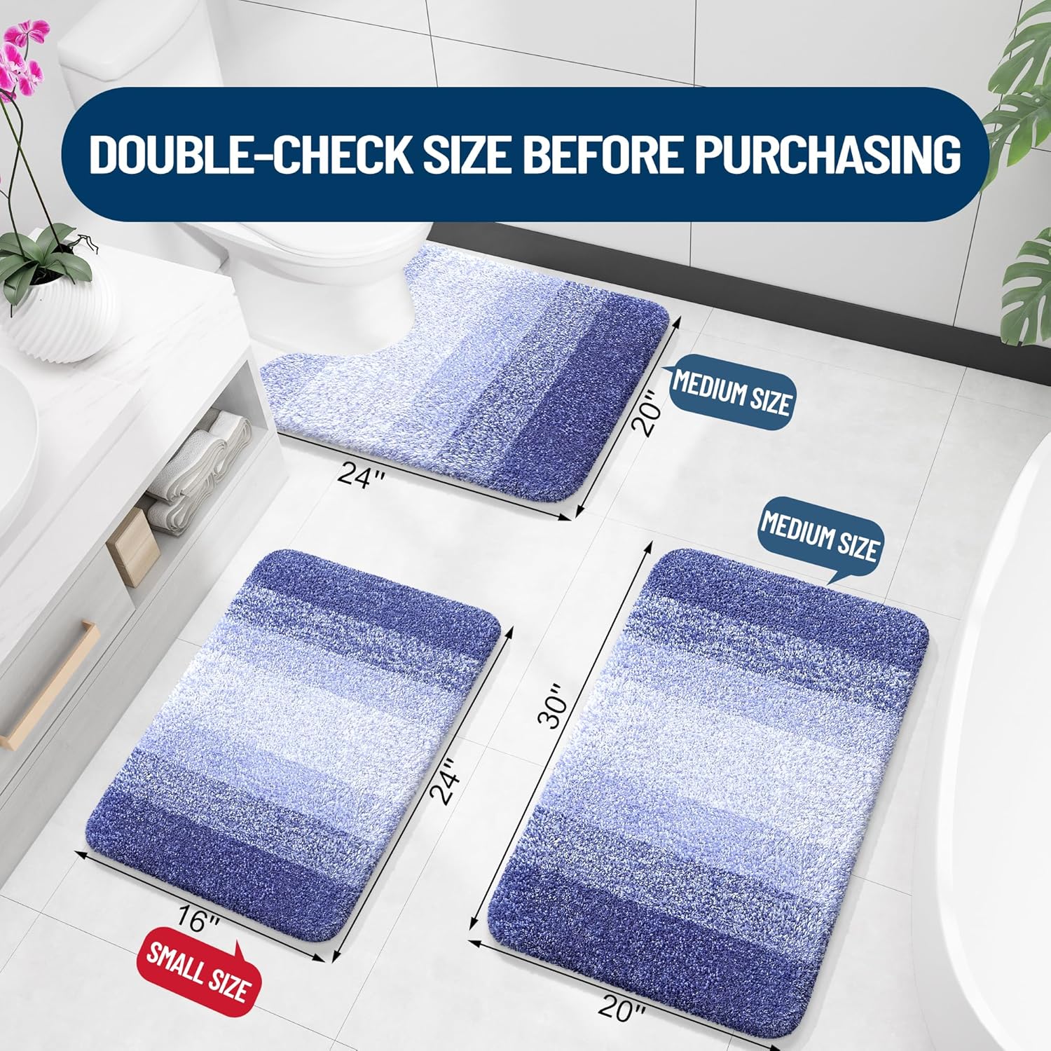 OLANLY Bathroom Rugs - Extra Soft Absorbent Microfiber Mat 34x21 | Quick Dry, Rubber Backing, Blue-Violet