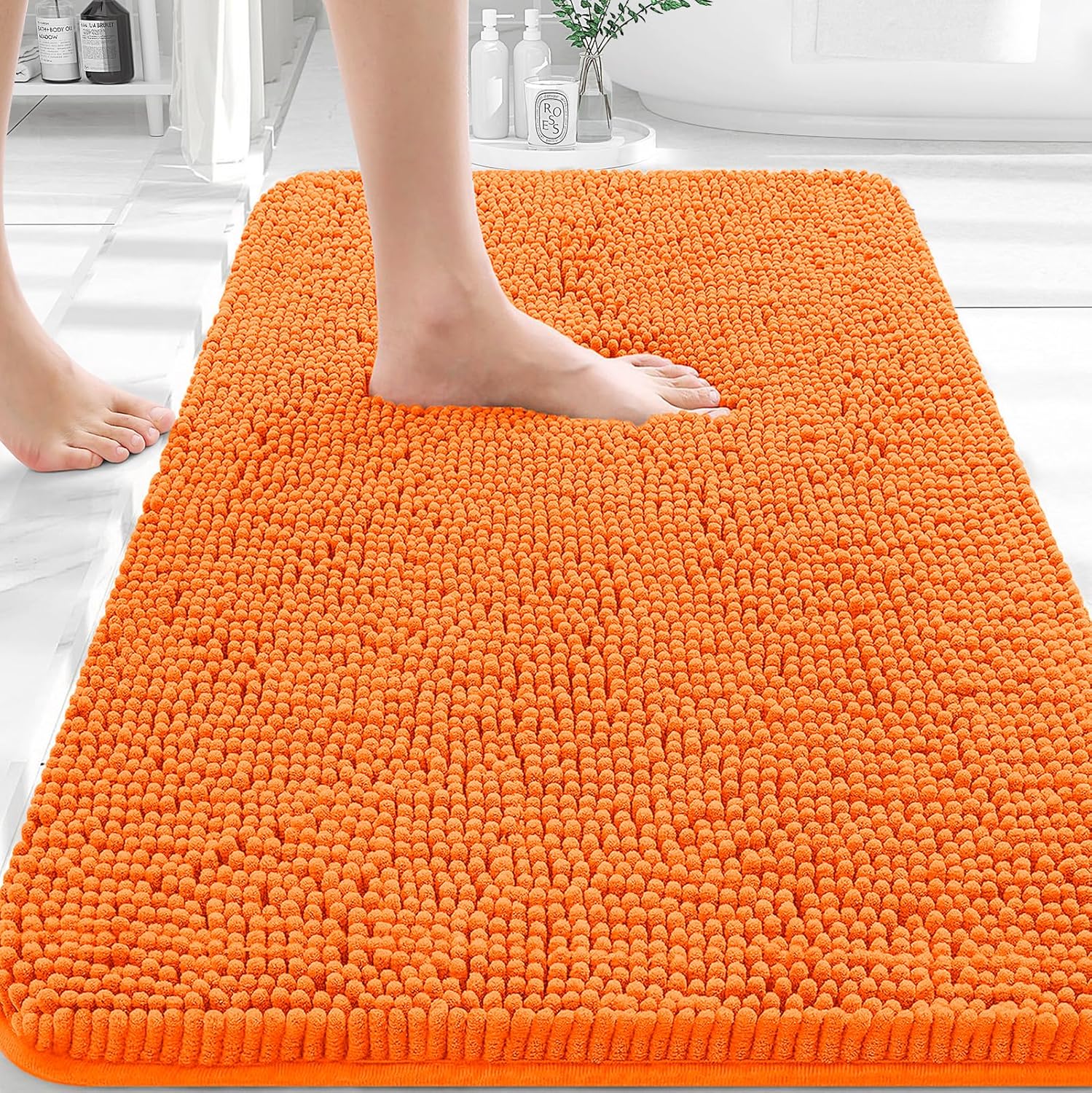 OLANLY Bathroom Rugs - Extra Soft Chenille Bath Mats | Quick-Dry, Machine Washable, 30x20, Orange
