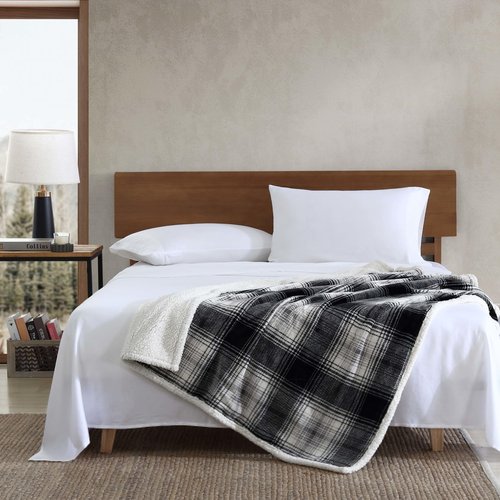 Eddie Bauer - Throw Blanket, Reversible Sherpa Fleece Bedding, Home Decor for All Seasons (Vail Plaid, Throw)