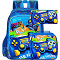 ZLYERT 16" Gamer Backpack for Boy, 3Pcs Gaming Kids Bookbag for Elementary Preschool Kindergarten, School Backpacks with Lunch Box(Blue)