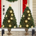 Juegoal Pre-Lit Artificial Christmas Trees - 3 FT Lighted Green Fiber Optic Entrance Trees with Gold Urn Base | 8 Lighting Modes, 110 Branch Tips for Festive Holiday Decor