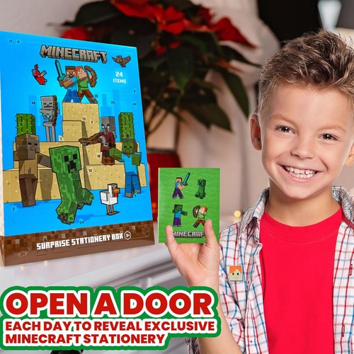 Minecraft Advent Calendar 2025 - 24 Fun Items Including Keychains, Pens & Notebooks | Blue/Green Gamer Xmas Gift