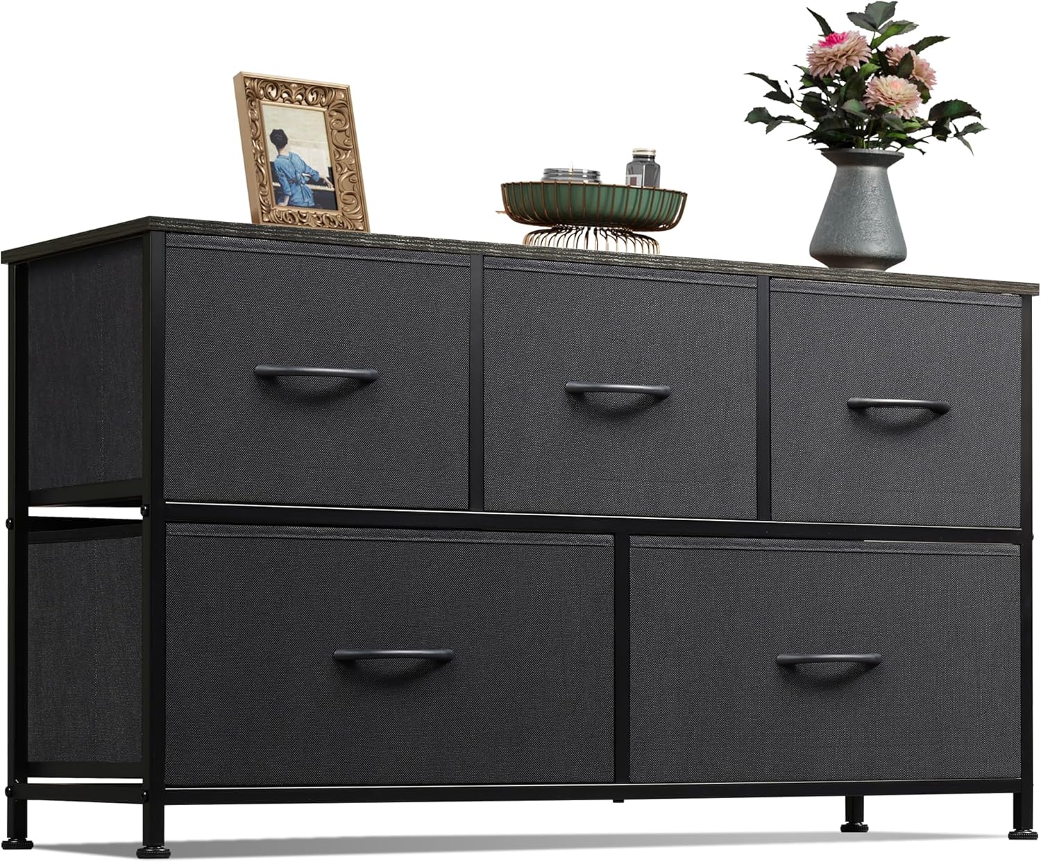 WLIVE Dresser - 5-Drawer Fabric Storage Organizer Unit for Bedroom, Living Room, Charcoal Black