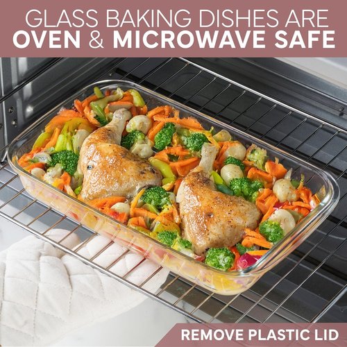 Cook With Color 8-Piece Glass Baking Dish Set with Lids - Deep Casserole & Food Storage, Oven Safe, Pink