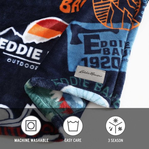 Eddie Bauer - Queen Size Blanket, Ultra-Soft Plush Bedding for Year Round Comfort, Throw Blanket for Couch or Bed (EB Stamps Blue)