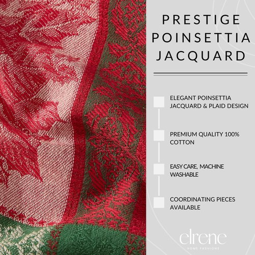 Elrene Home Fashions Prestige Poinsettia Jacquard Woven Cotton Christmas/Holiday Rectangle Tablecloth, 60"X84"