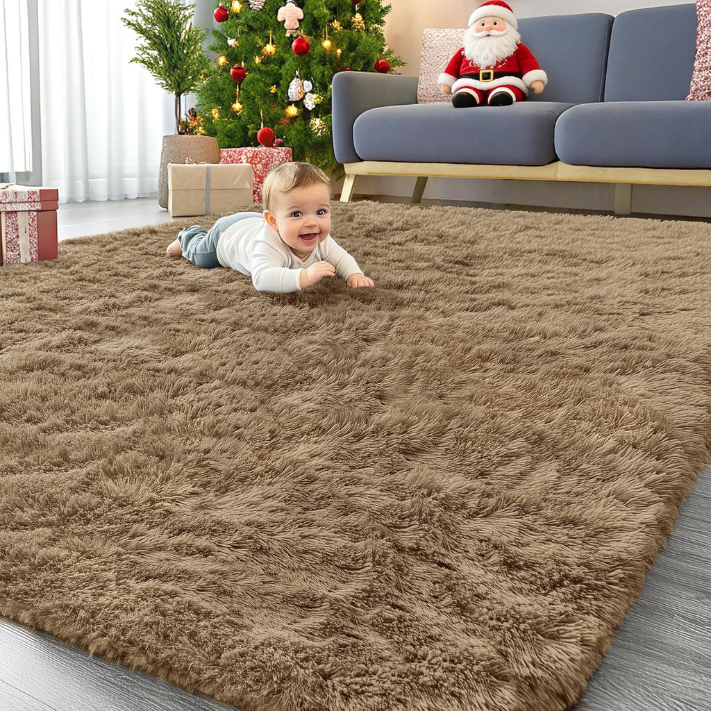 OLANLY Large Area Rug - Soft Fluffy Shaggy Indoor Carpet for Living Room & Bedroom | 8x10 Taupe