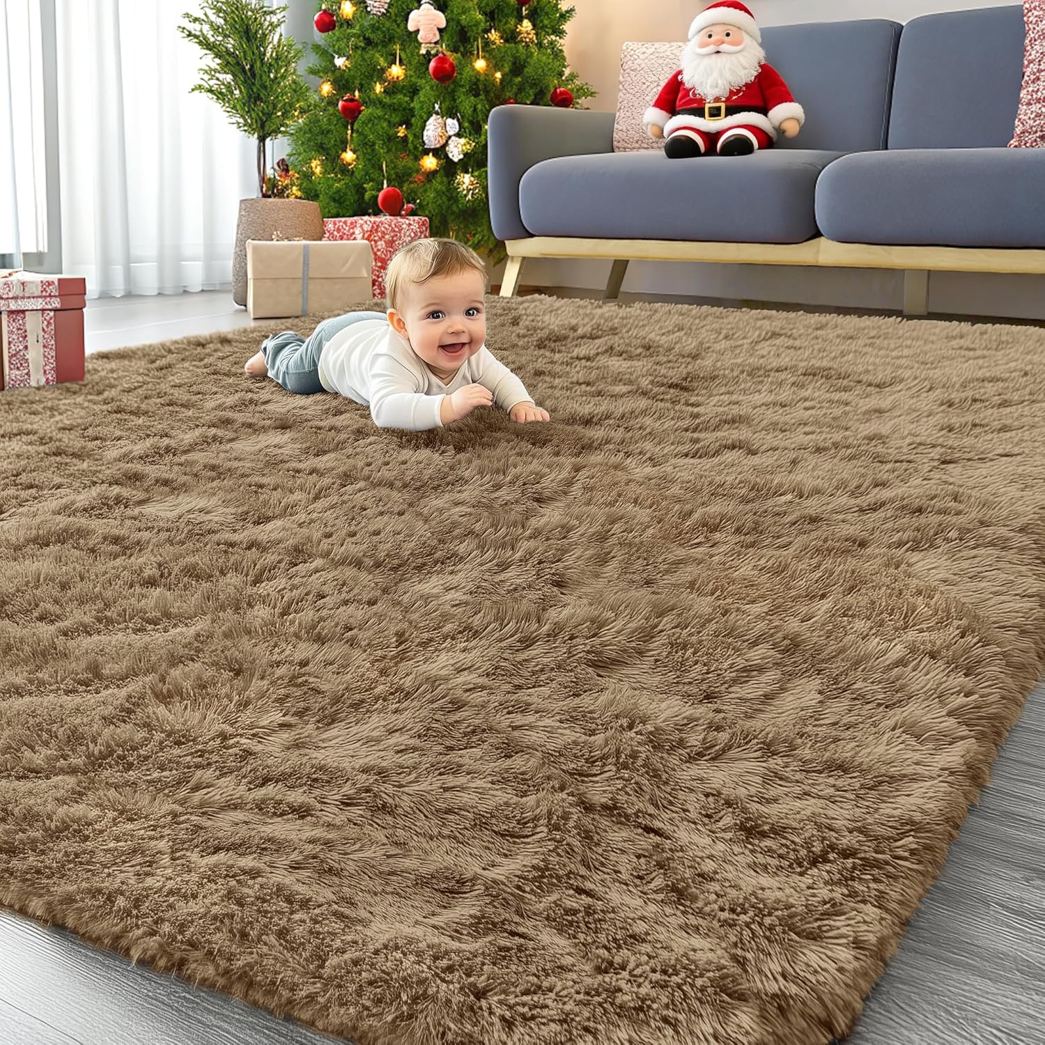 OLANLY Large Area Rug - Soft Fluffy Shaggy Indoor Carpet for Living Room & Bedroom | 8x10 Taupe